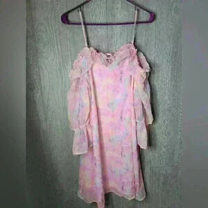 NWT Andre by Unit pastel tye-dyed off the shoulder lined dress in size Large.